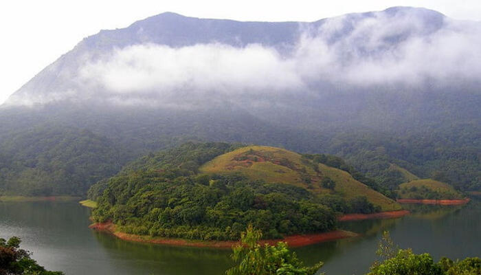 A panorama view of the Siruvani Dam, Palakkad, Kerala, a big tourist attractions in Southern India.
