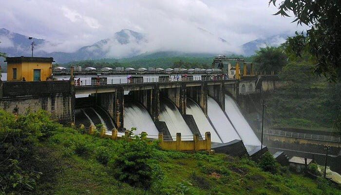 Side view of Mangalam Dam is a dam built across the river Cherukunnapuzha in Palakkad district of Kerala, India.