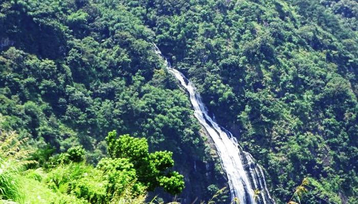 Aerial view of Seetharkundu Waterfalls is the main attractions en route Nelliyampathy near Mango Village Resort, Palakkad.