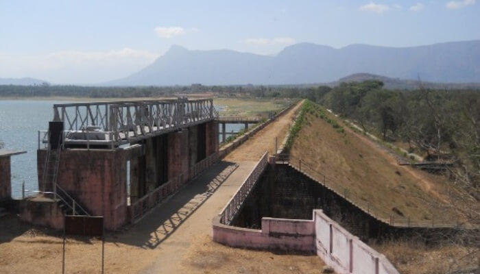 Rear view of Meenkara Dam, a tourist destination located in Palakkad District of Kerala near Mango Village Resort.