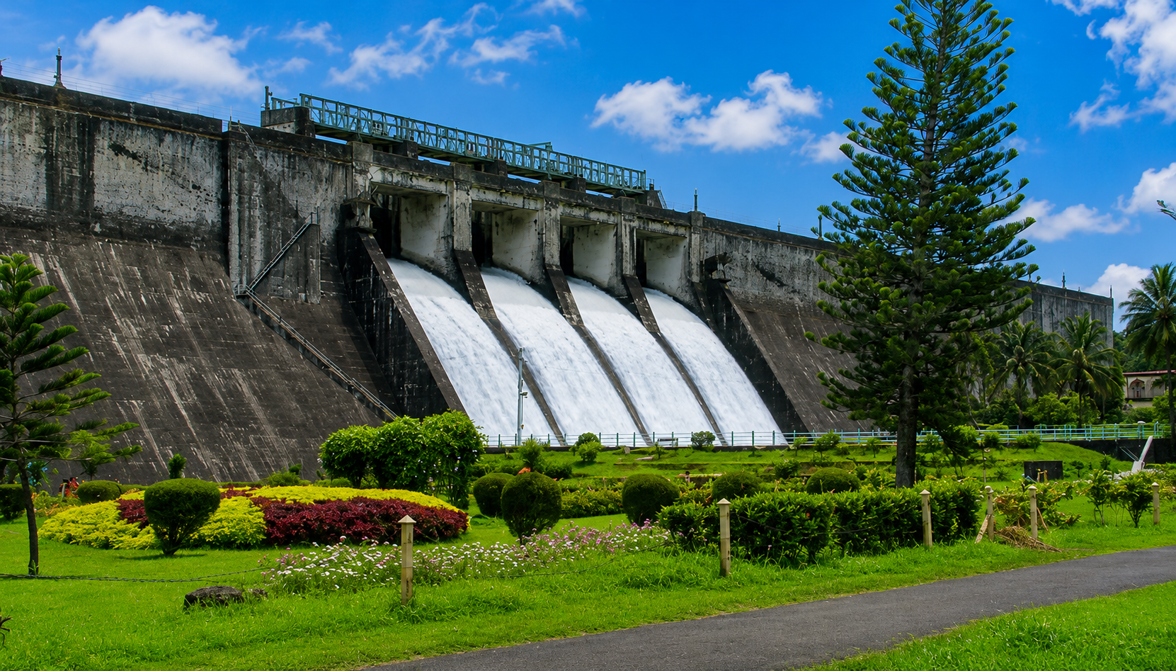 Figure of Malampuzha Dam, the largest dam and reservoir in Kerala, located near Mango Village Resort, Palakkad.