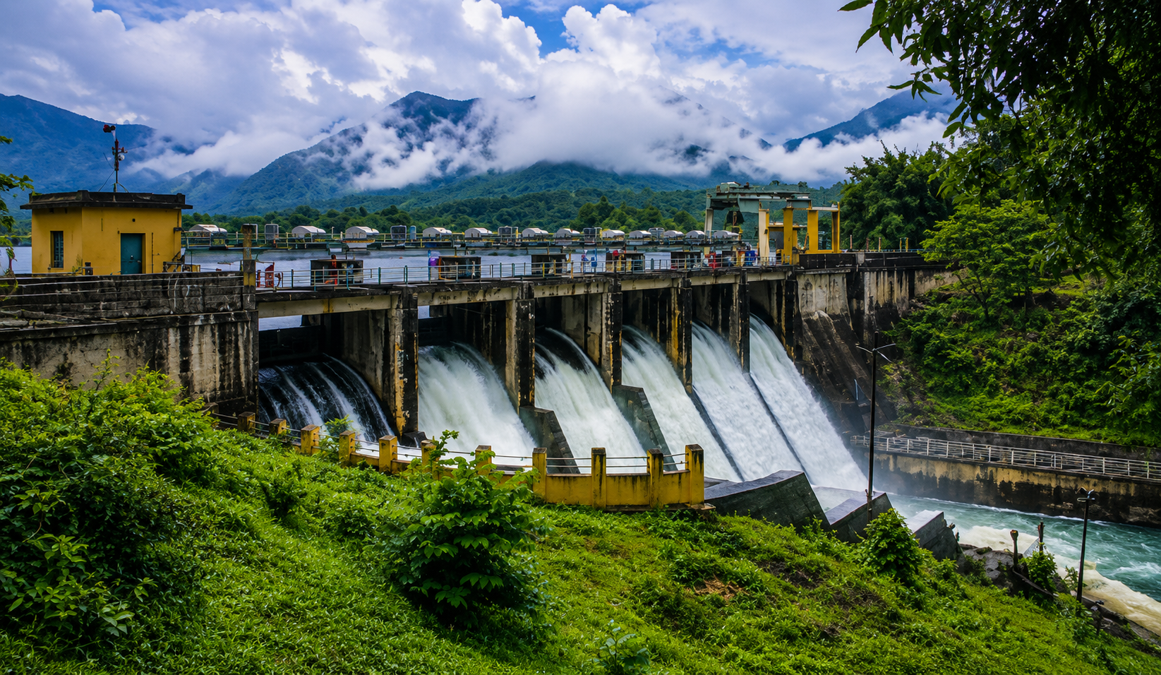 Side view of Mangalam Dam is a dam built across the river Cherukunnapuzha in Palakkad district of Kerala, India.